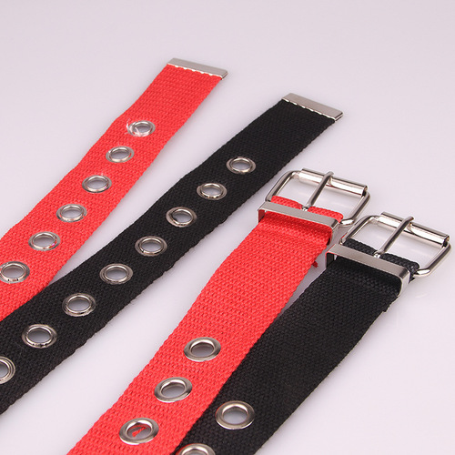 New style hollow eye belt nylon canvas jeans, personalized and fashionable women's decorative tactical belt wholesale