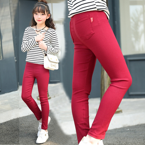 Children's Pants 3-12 Years Old Girl Pencil Pants Spring and Autumn Style Iron Label Elastic Mini Foot Pants Outer Long Pants