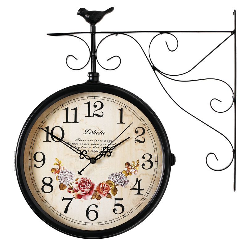 European-style Antique Mute Double-sided Wall Clock American-style Iron Two-sided Clock Nordic Simple Creative Living Room Large Wall Watch Craft