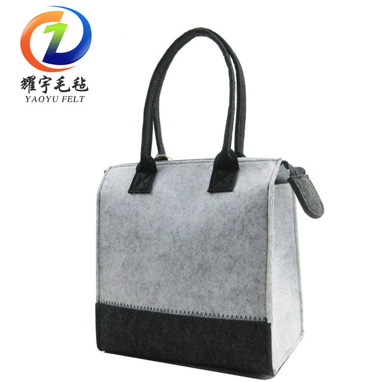 手提毛毡包时尚毛毡化妆包 饭盒毛毡包拼接毛毡购物袋可logo