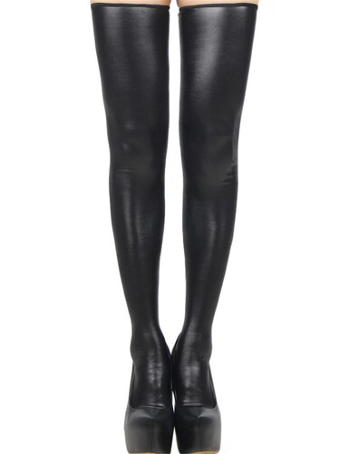 Exclusive European and American-Style Patent Leather Stockings with Metal-Decorated Over-the-Knee Sock Set