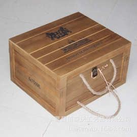 松木红酒六支装木箱 法国红酒木盒 6只葡萄酒箱仿古翻盖礼盒