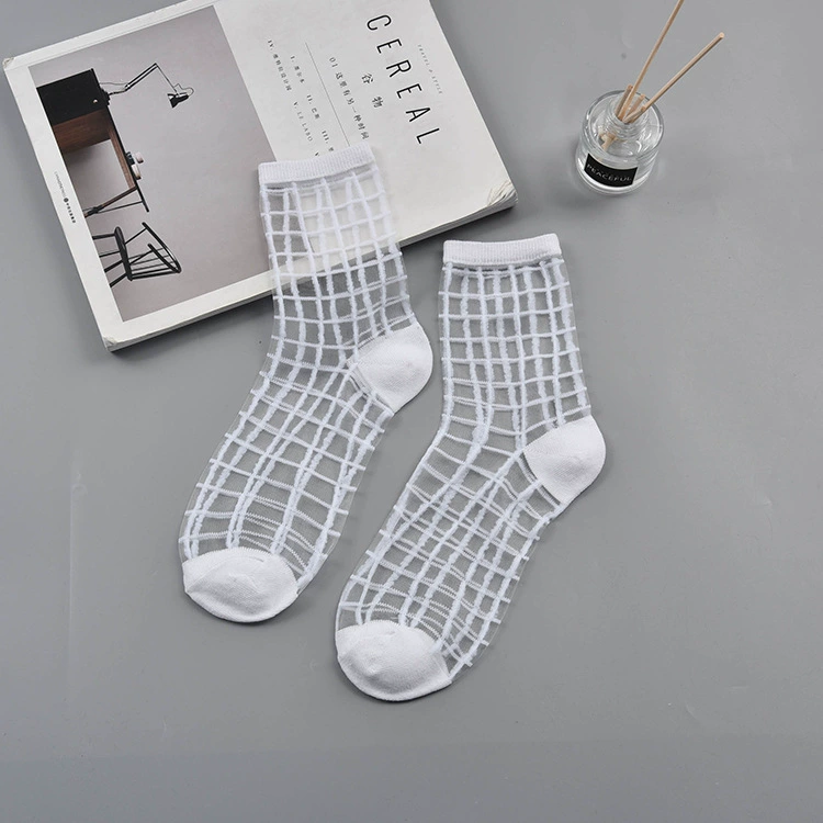 Sheer summer glass tights socks, transparent patterned crystal, one size