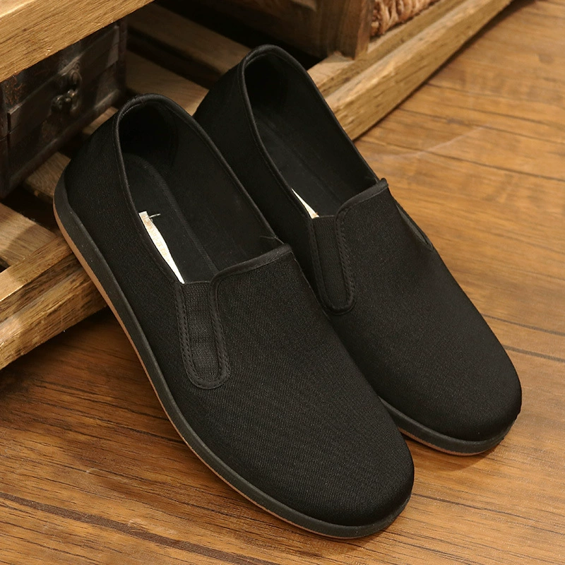 Старая пекинская обувь из ткани удобная обувь среднего и пожилого возраста мужская обувь мягкая подошва нескользящая черная рабочая обувь с резинкой