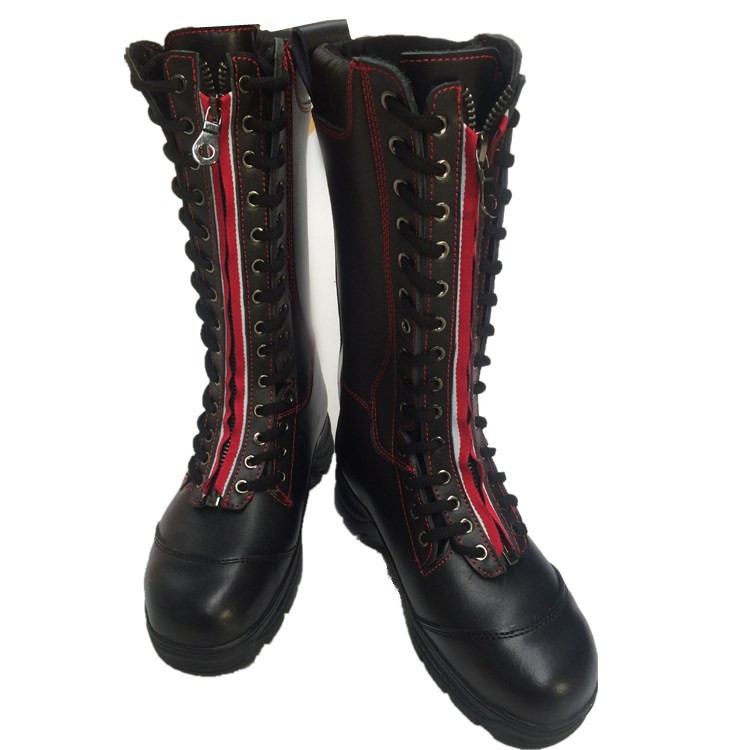 尊狮厂家批发牛皮消防靴消防员高帮灭火靴抢险救援靴防砸刺防护靴