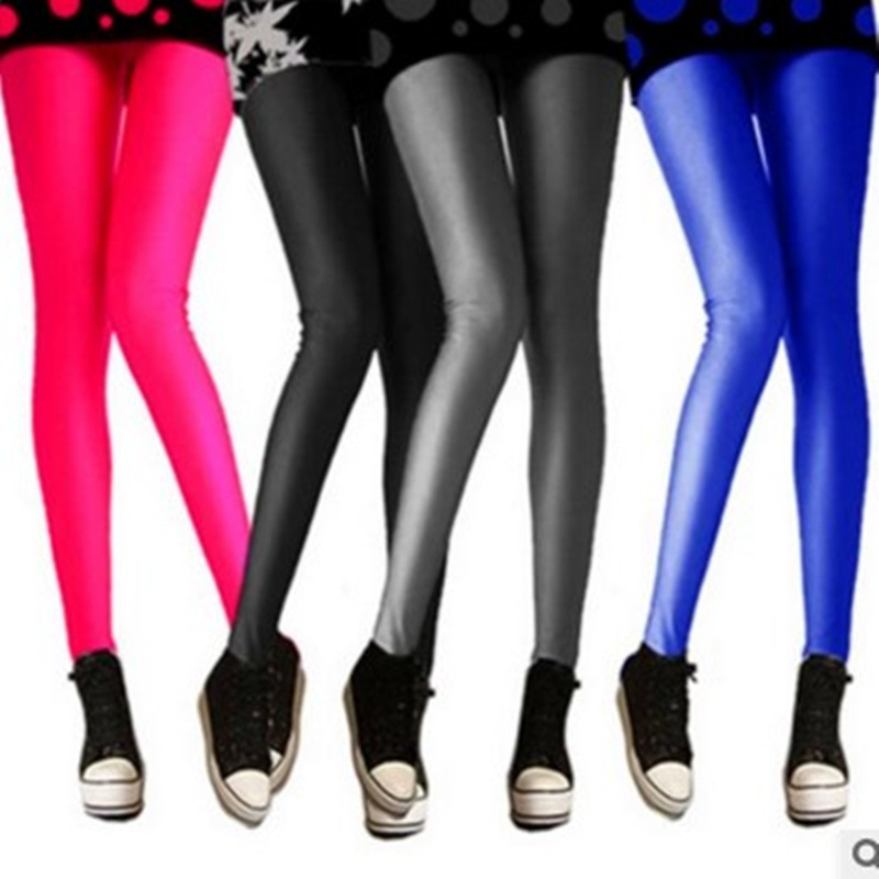 Spring and Summer New Candy-Colored Glossy Cropped Pants, Korean Style Plus-Size Tight-Fitting Fluorescent Pants, Slim-Fit Leggings