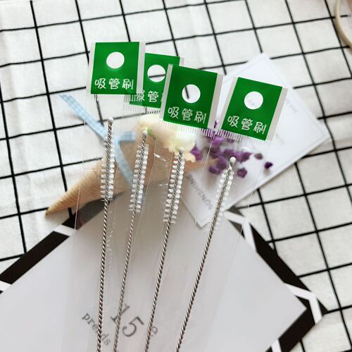 304 stainless steel straw brush bottle straw brush with OPP packaging baby bottle cleaning brush 175mm