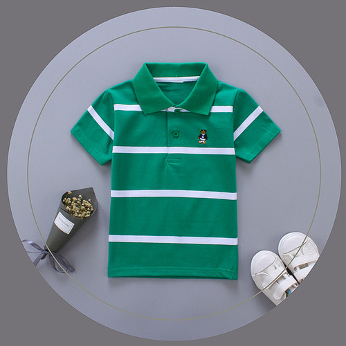 Summer Kids' Clothing: Boys' and Girls' Short-Sleeved Striped Embroidered Foreign Trade Short-Sleeved T-Shirts—Children's Summer Tops, Baby Clothes