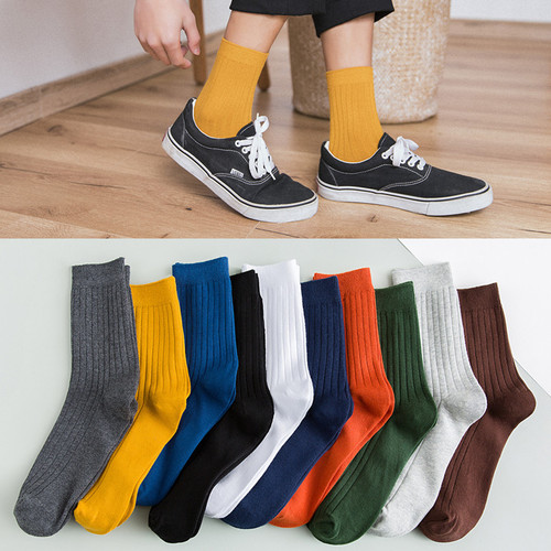 Zhuji Socks Men's Simple Style Winter 44 Size Double Needle Cotton Men's Socks Vertical Strip Medium Tube Business Socks Men's Pure-Cotton Wholesale
