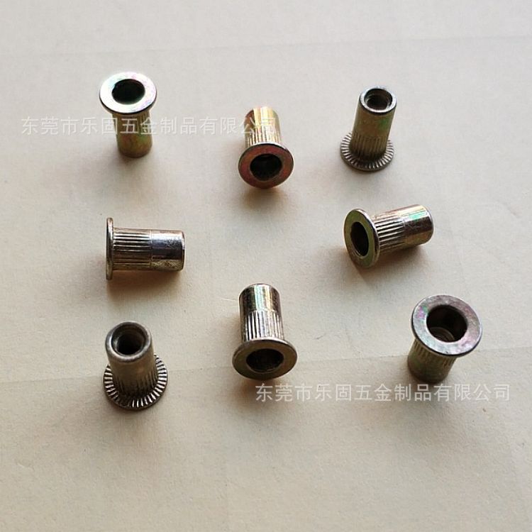 源头工厂直供平头竖纹铁拉铆螺母滚花拉帽螺母铁拉母M3*4.9*9
