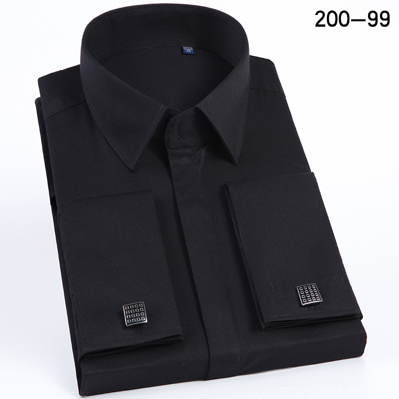 Camisa de gemelos franceses para hombres, uñas de manga formales de negocios, color sólido, sin planchar, mangas dobles, camisa con hebilla oculta, versión coreana delgada