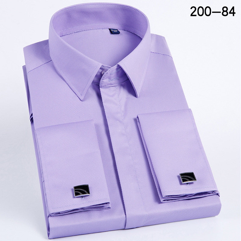 Camisa de gemelos franceses para hombres, uñas de manga formales de negocios, color sólido, sin planchar, mangas dobles, camisa con hebilla oculta, versión coreana delgada