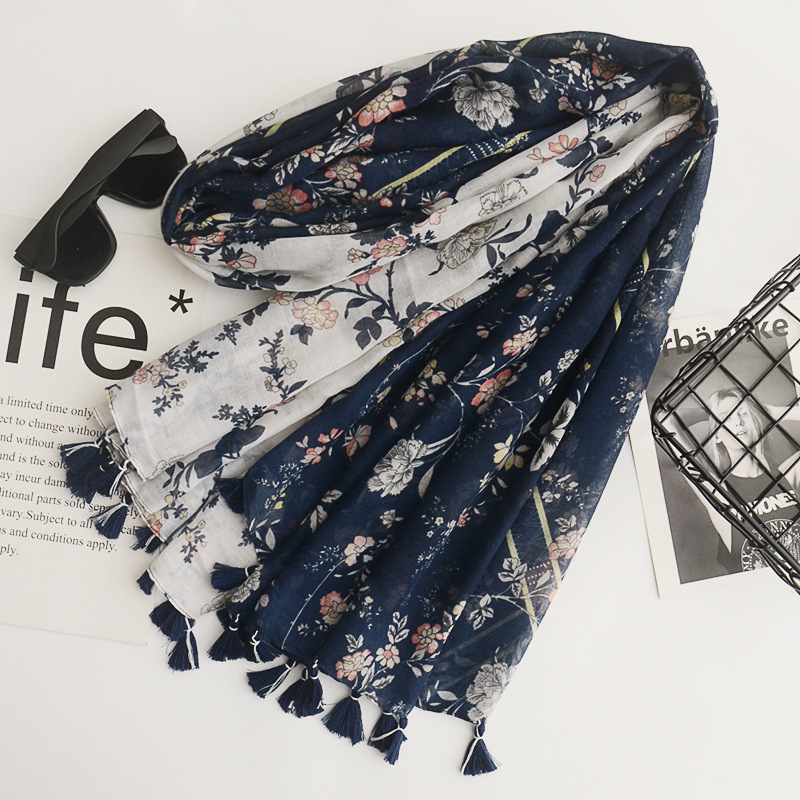 2018 japonés Mori chica estilo impreso algodón y lino bufanda de gran tamaño pastoral estilo artístico bufanda decorativa viajes protector solar chal
