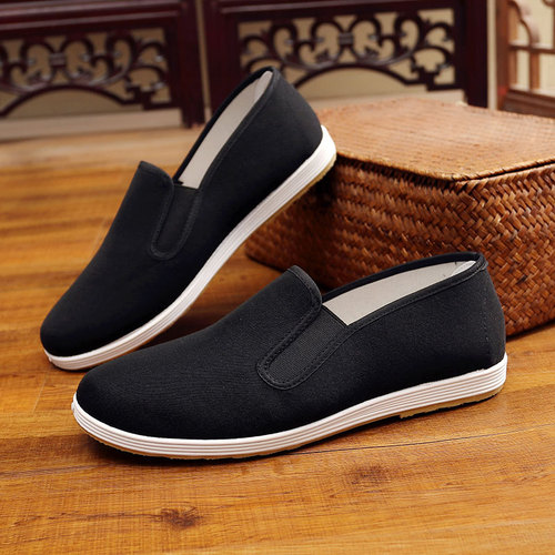 Old Beijing Cloth Shoes for Men, Calf Leather Sole, Folded Scarf Style, Casual Shoes for Middle-Aged and Elderly, Black, Work Shoes, Thick Sole, Large Size for Men