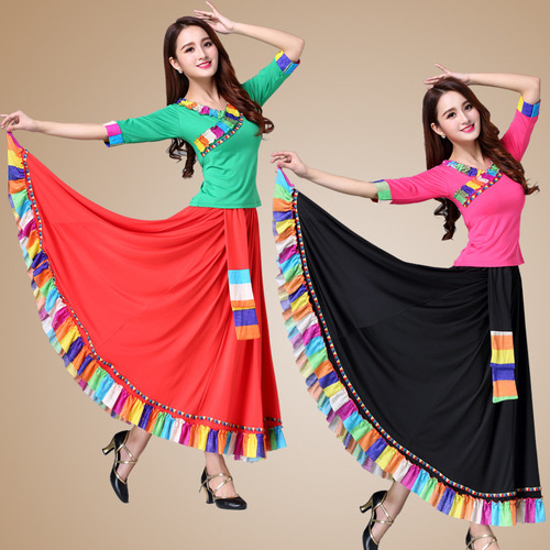 Tingzimei 2020 spring and summer square dance costume new suit colorful lace Tibetan long skirt performance costume dance costume