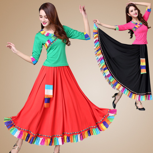 Tingzimei 2020 spring and summer square dance costume new suit colorful lace Tibetan long skirt performance costume dance costume