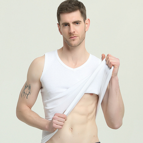 New men's wide-shoulder undershirt pure cotton sleeveless breathable keyfit summer round neck solid color track ribbed men's undershirt