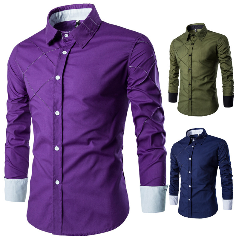 AliExpress wish foreign trade hot selling men's long-sleeved shirt mesh routing design casual shirt color CS14