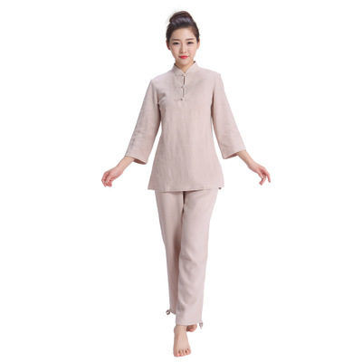 Spring and Autumn Thick and Generous Moxibustion Zen Tea Meditation Clothing, Seated and Yoga Wear Set for Women, Cotton and Linen Large Size Set 1009