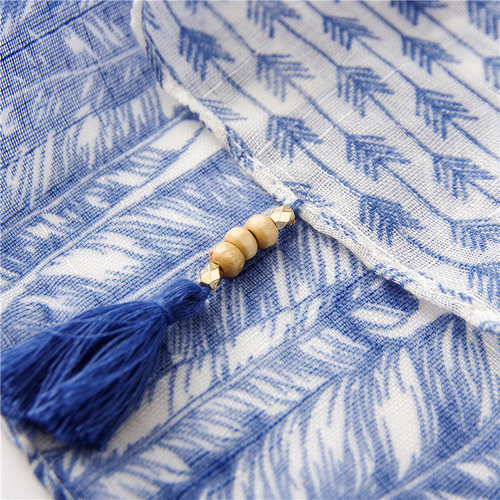 Summer silk scarf women's sunshade scarf creative feather arrow geometric wood beads cotton linen air conditioning sun protection beach towel shawl