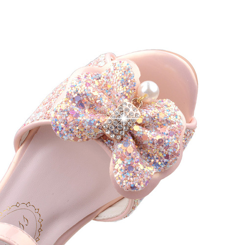 Frozen Princess Shoes Shiny Children's High Heels White Performance Leather Shoes Summer Girls Sandals Dropshipping