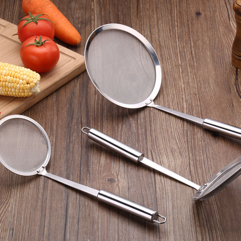 304 cocina de acero inoxidable filtro de aceite cuchara de malla pesca espuma fina separador de aceite residuo de aceite colador de filtro de leche de soja
