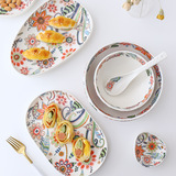 Butterfly Love Flower Series High -Temperatature Glaze Mid -color Ceramic Dableware Блюдо блюдо набор рисовой миски блюдо для блюда для лапши простая чашка для посуды