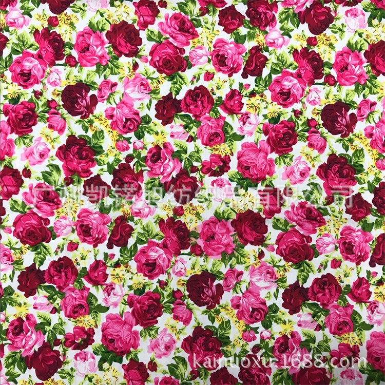 全棉平纹印花布料 玫瑰花女装连衣裙印花布 童装上衣时尚衬衫面料