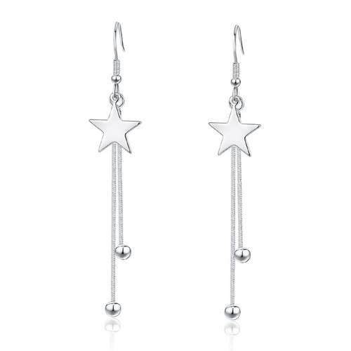 Elegant and fashionable earrings, silver-plated earrings wholesale, women's exaggerated five-pointed star national trend mid-length tassel earrings