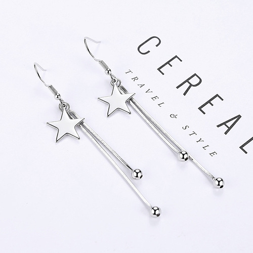 Elegant and fashionable earrings, silver-plated earrings wholesale, women's exaggerated five-pointed star national trend mid-length tassel earrings
