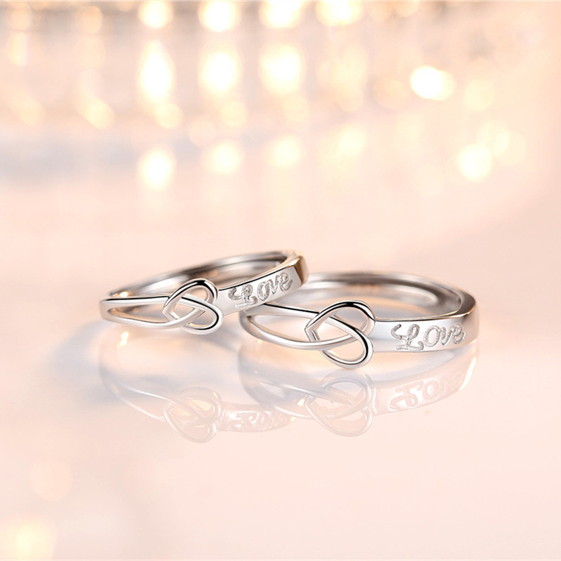 S925 estilo coreano simple amor entrelazado anillo de pareja de plata esterlina para siempre amor anillo abierto permanente una generación