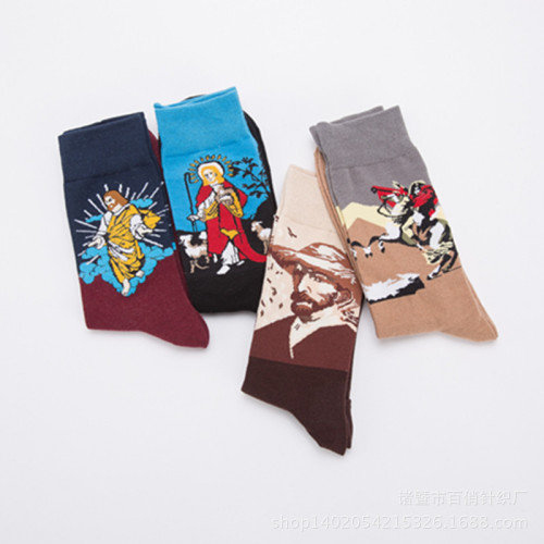 Fashionable colorful trendy socks casual couple socks wholesale famous painting series mid-calf men's socks cross-border socks