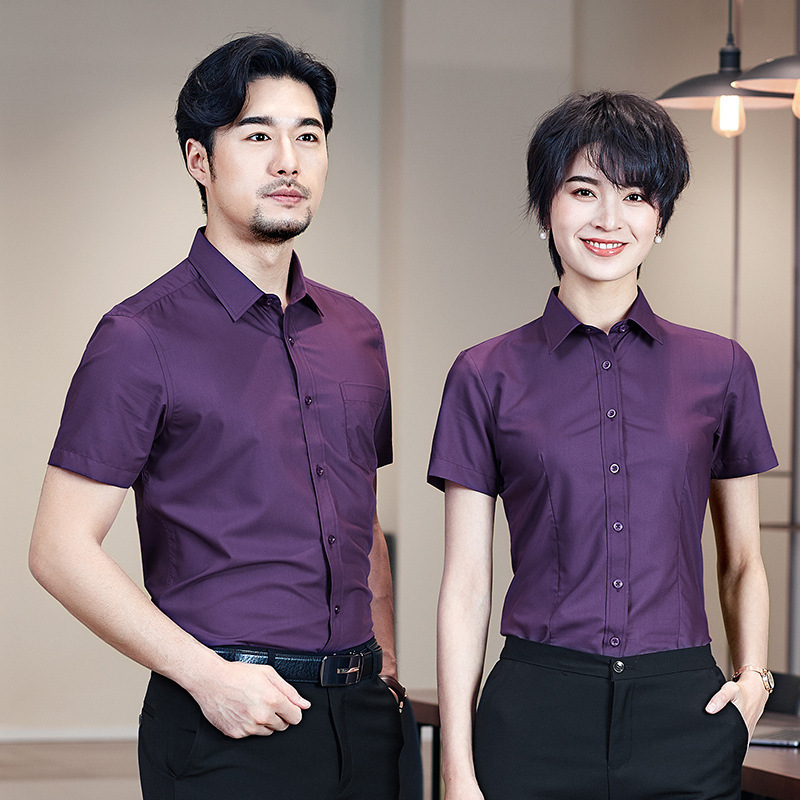 Summer Short-Sleeved Men's and Women's Same Style Slim Fit No-Iron Professional Shirts Company Employee Business Shirts Logo Custom Workwear