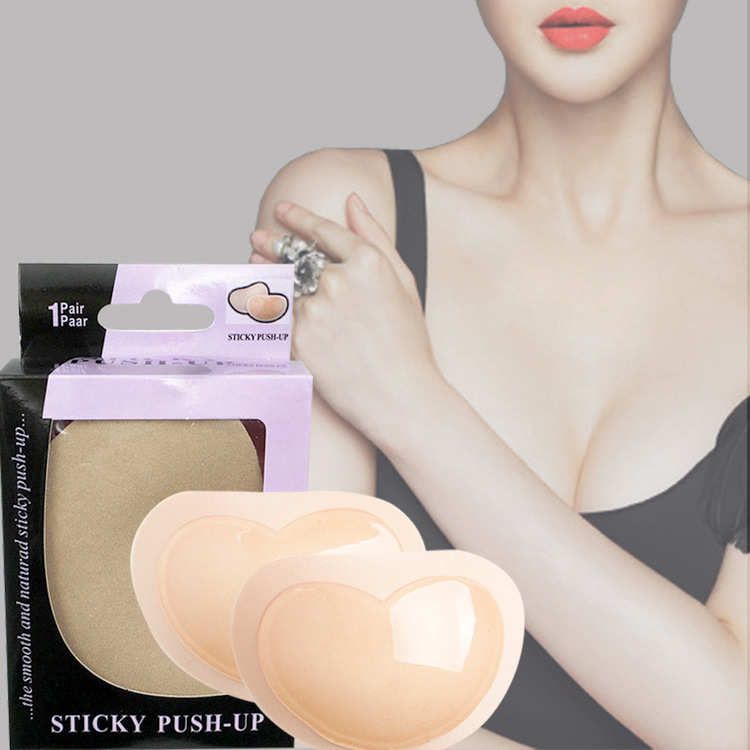 Cojín de pecho engrosado autoadhesivo en forma de corazón de pollo para mujer con sujetador adhesivo almohadilla de esponja invisible para ropa interior de inserción de silicona transfronteriza