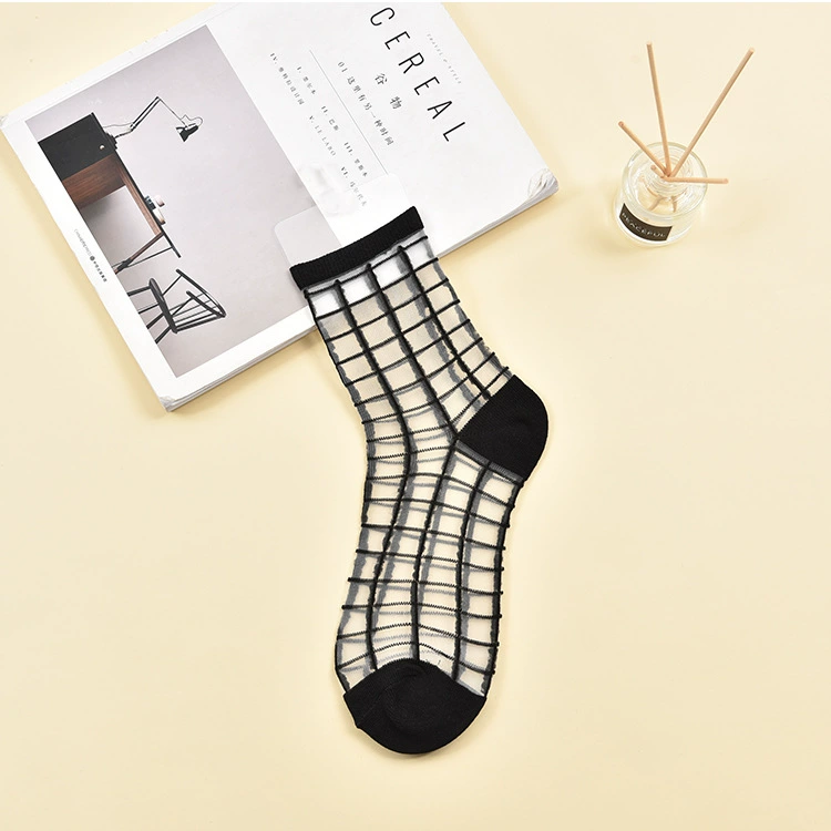 Sheer summer glass tights socks, transparent patterned crystal, one size