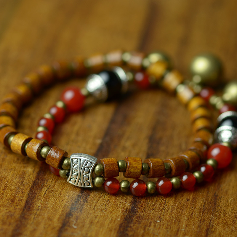 泰国爆款民族风原创铃铛双层木珠手链手工串珠男女款地摊货源文玩