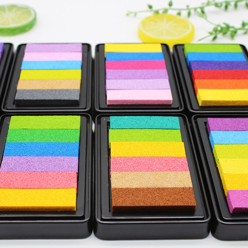 Japanese and Korean stationery, cute colorful large ink pad, 6-color gradient ink pad, rainbow ink pad, six-color gradient