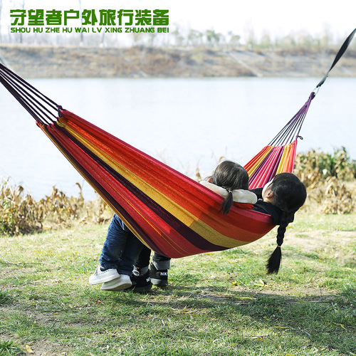 Outdoor Single Cotton Hammock Double Indoor Balcony Swing Chair Dorm Swing Anti-Tip Camping Children Home Use