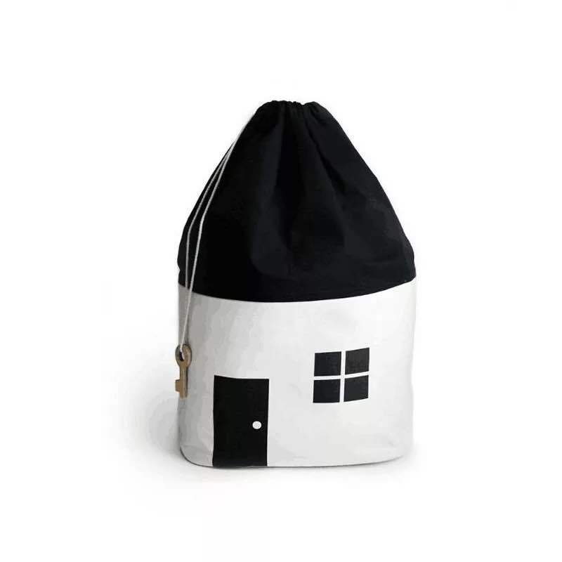 Ins Nordic Small House Pure Cotton Bundle Storage Bag Black and White