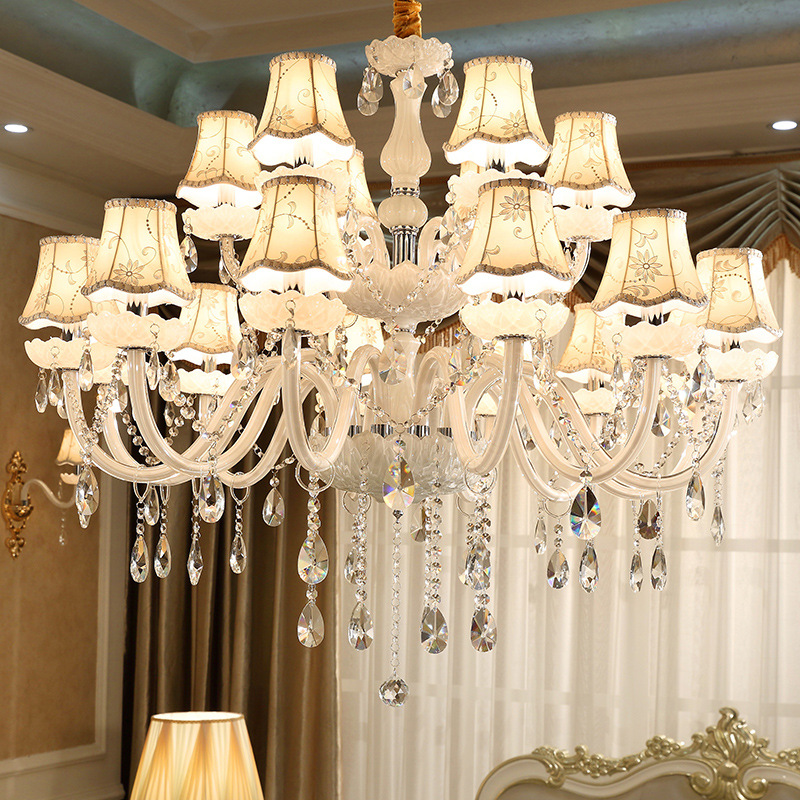 Lámpara de araña de estilo europeo sala de estar lámpara de cristal blanco dormitorio comedor lámpara Simple moderno estudio en el hogar lámparas de iluminación de velas