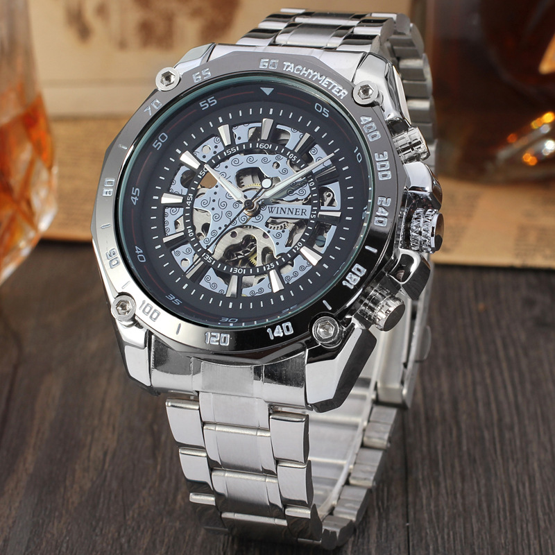 Foreign Trade Hot Selling T-WINNER Winner Hollow Men's Automatic Mechanical Watch Men's Automatic Mechanical Watch Steel Belt