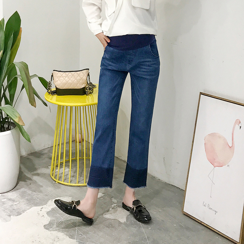 [Clearance products cannot be returned or exchanged] maternity clothes straight pregnant women Denim pants belly support slimming stretch comfortable