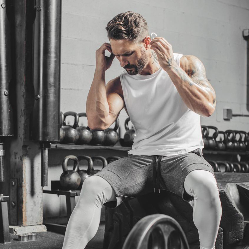 amazon夏男式肌肉纯色打底坎肩运动健身背心多色棉 小开叉