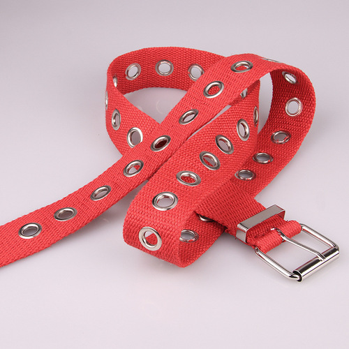 New style hollow eye belt nylon canvas jeans, personalized and fashionable women's decorative tactical belt wholesale