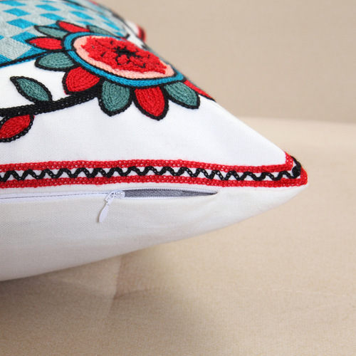 Cotton flower embroidered cushion cover home fabric bedside soft bag sofa decorative pillow colorful towel embroidered cushion