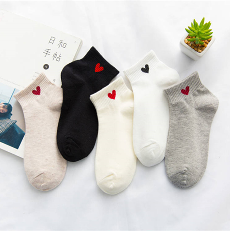 2025 Spring and Autumn Love Women's Socks Solid Color Casual Sports Short Women's Boat Socks Factory Direct Sales Pure Cotton Socks