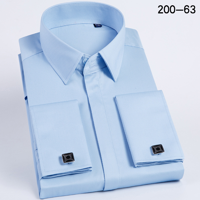 Camisa de gemelos franceses para hombres, uñas de manga formales de negocios, color sólido, sin planchar, mangas dobles, camisa con hebilla oculta, versión coreana delgada