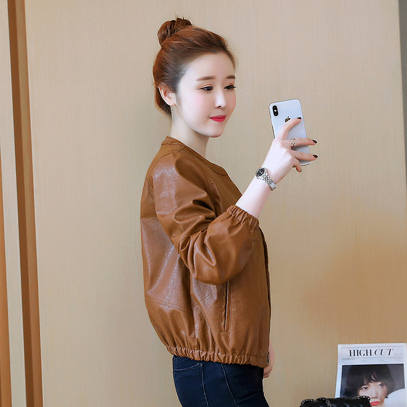 Полиуретановая короткая осенняя куртка, свободный крой, 2018, в корейском стиле, по фигуре