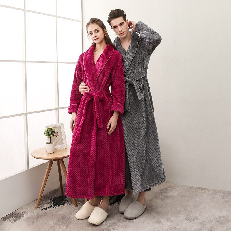 Autumn and Winter Thickeneded Flannel Beibei Velvet Couple's Nightgown for Men and Women Plus Size Fixed Belt Bathrobe Bathrobe