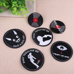 Embroidered badge patch, computer embroidery label for clothing decoration, black round embroidered badge, creative and personalized trendy brand